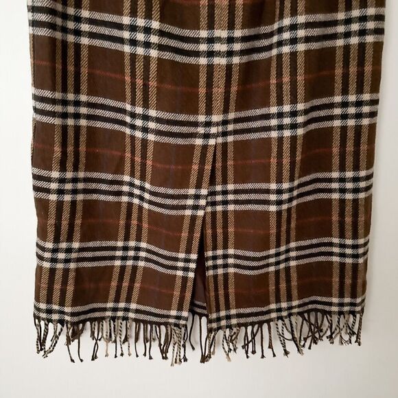 Vintage Plaid Wool Midi Skirt Fringe Size 12 P Brown Academia Classic Preppy - Picture 6 of 8